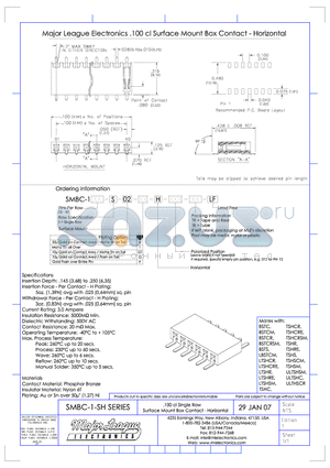 SMBC-1-SH datasheet - .100 cl Single Row Surface Mount Box Contact - Horizontal