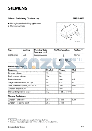 SMBD6100 datasheet - Silicon Switching Diode Array