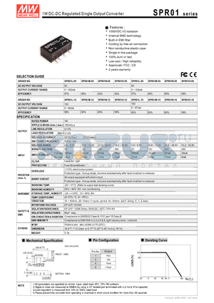 SPR01M-15 datasheet - 1W DC-DC Regulated Single Output Converter