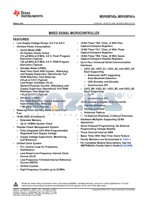 MSP430F5418AIPN datasheet - MIXED SIGNAL MICROCONTROLLER