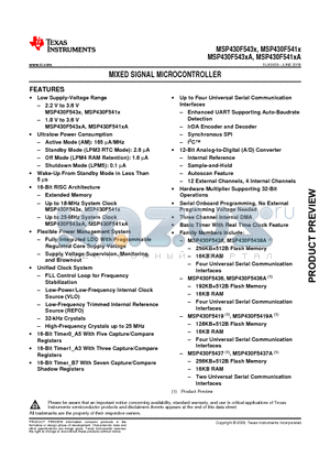 MSP430F5419IPZ datasheet - MIXED SIGNAL MICROCONTROLLER