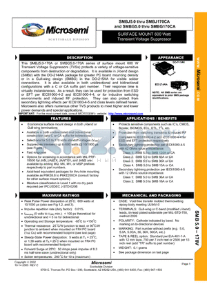 SMBG11 datasheet - SURFACE MOUNT 600 Watt Transient Voltage Suppressor