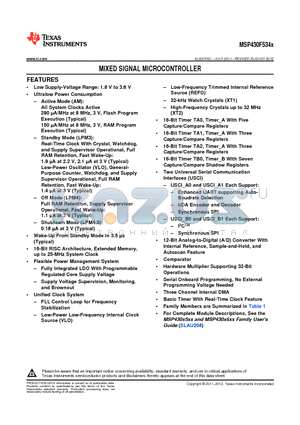 MSP430F534 datasheet - MIXED SIGNAL MICROCONTROLLER