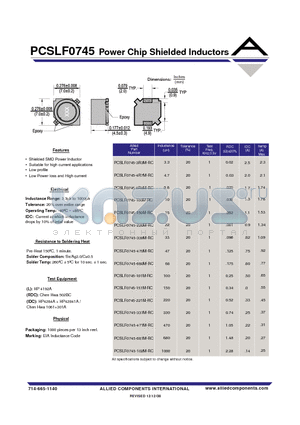 PCSLF0745-150M-RC datasheet - Power Chip Shielded Inductors