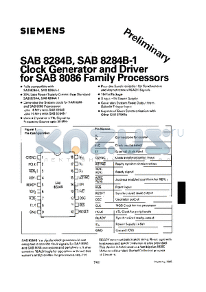 SAB8284B-P datasheet - CLOCK GENERATOR AND DRIVER FOR SAB8086 FAMILY PROCESSORS