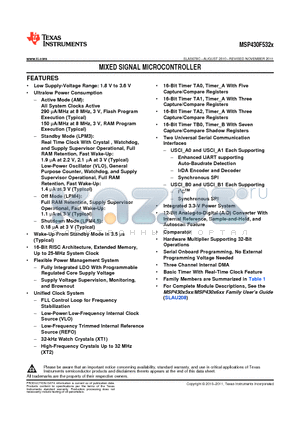 MSP430F5326IZQER datasheet - MIXED SIGNAL MICROCONTROLLER