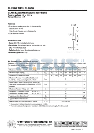 RL203G datasheet - GLASS PASSIVATED SILICON RECTIFIERS