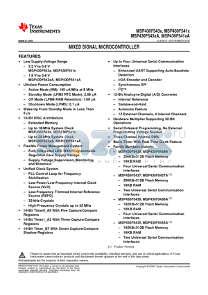 MSP430F541XA datasheet - MIXED SIGNAL MICROCONTROLLER