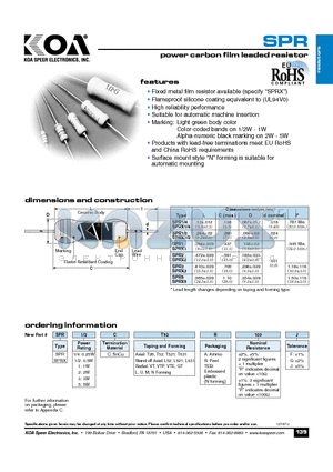SPR1/2CT52R103F datasheet - power carbon film leaded resistor