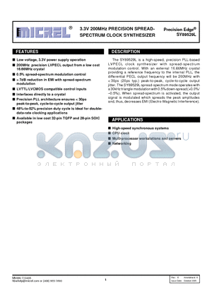 SY89529LTC datasheet - 3.3V 200MHz PRECISION SPREADSPECTRUM CLOCK SYNTHESIZER