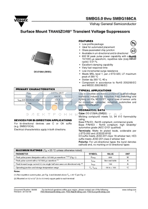 SMBG12A datasheet - Surface Mount TRANSZORB^ Transient Voltage Suppressors