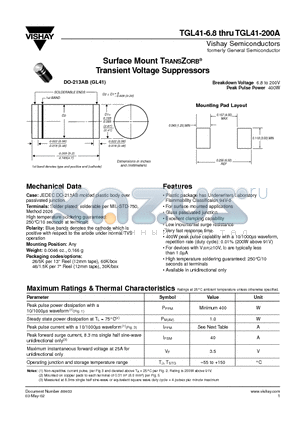 TGL41-110 datasheet - Surface Mount TRANSZORB Transient Voltage Suppressors