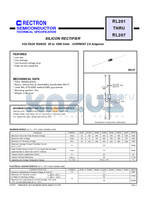 RL204 datasheet - SILICON RECTIFIER (VOLTAGE RANGE 50 to 1000 Volts CURRENT 2.0 Amperes)