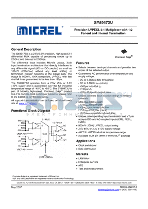 SY89473UMG datasheet - Precision LVPECL 2:1 Multiplexer with 1:2 Fanout and Internal Termination