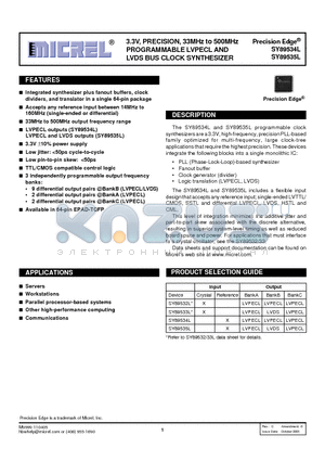 SY89532L datasheet - 3.3V, PRECISION, 33MHz to 500MHz PROGRAMMABLE LVPECL AND LVDS BUS CLOCK SYNTHESIZER