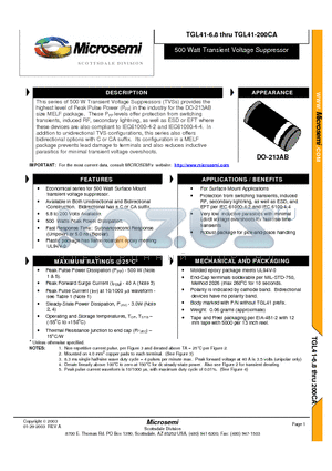 TGL41-11A datasheet - 500 Watt Transient Voltage Suppressor