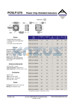 PCSLF1275-101M-RC datasheet - Power Chip Shielded Inductors