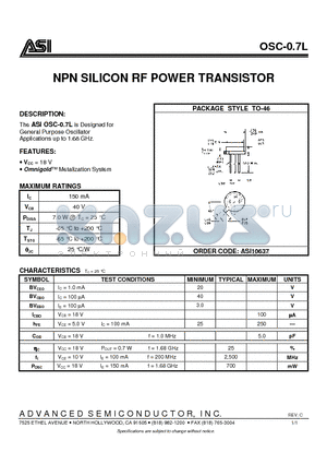 OSC-0.7L datasheet - NPN SILICON RF POWER TRANSISTOR