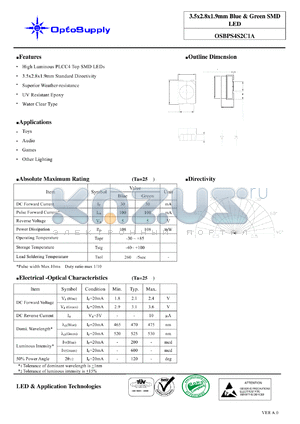 OSBPS4S2C1A datasheet - 3.5x2.8x1.9mm Blue & Green SMD LED