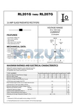 RL204G datasheet - 2.0 AMP GLASS PASSIVATED RECTIFIERS