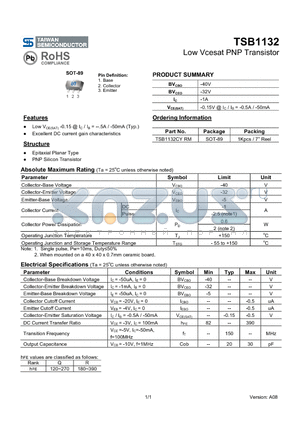 TSB1132_1 datasheet - Low Vcesat PNP Transistor