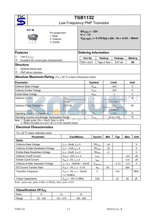 TSB1132 datasheet - Low Frequency PNP Transistor