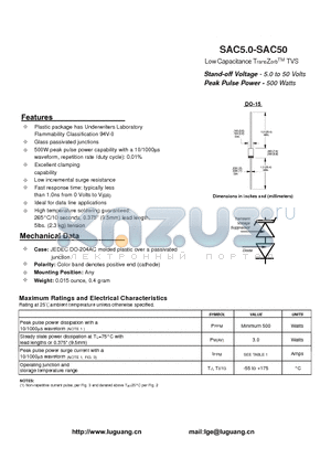 SAC10 datasheet - Low Capacitance TransZorbTM TVS