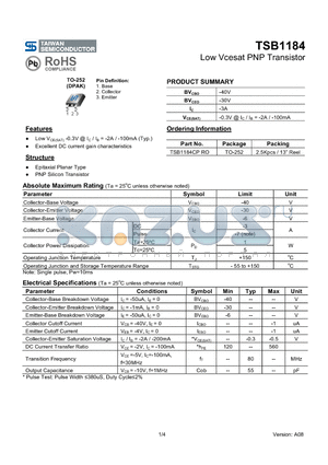 TSB1184 datasheet - Low Vcesat PNP Transistor