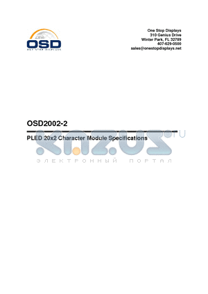OSD2002-2 datasheet - PLED 20x2 Character Module Specifications