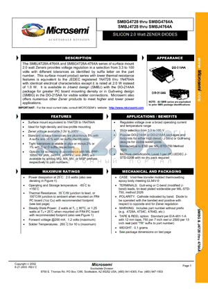 SMBG4728 datasheet - SILICON 2.0 Watt ZENER DIODES