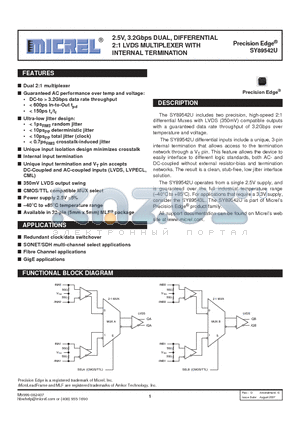 SY89542UMGTR datasheet - 2.5V, 3.2Gbps DUAL, DIFFERENTIAL 2:1 LVDS MULTIPLEXER WITH INTERNAL TERMINATION