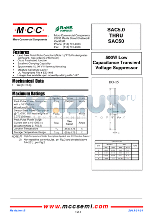SAC18 datasheet - 500W Low Capacitance Transient Voltage Suppressor