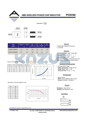 PCSV60-3R3M-RC datasheet - SMD SHIELDED POWER CHIP INDUCTOR