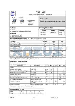 TSB1386 datasheet - Low Frequency PNP Transistor