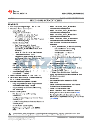 MSP430F5507IRGZR datasheet - MIXED SIGNAL MICROCONTROLLER