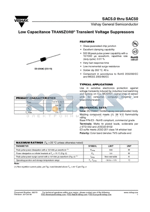 SAC26 datasheet - Low Capacitance TRANSZORB^ Transient Voltage Suppressors