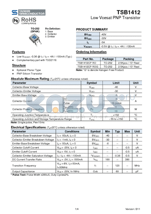 TSB1412_11 datasheet - Low Vcesat PNP Transistor