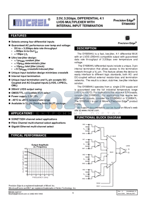 SY89544UMG datasheet - 2.5V, 3.2Gbps, DIFFERENTIAL 4:1 LVDS MULTIPLEXER WITH INTERNAL INPUT TERMINATION