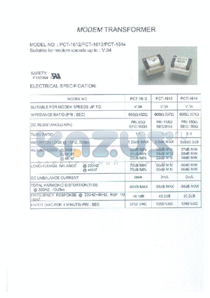 PCT-1613 datasheet - MODEM TRANSFORMER