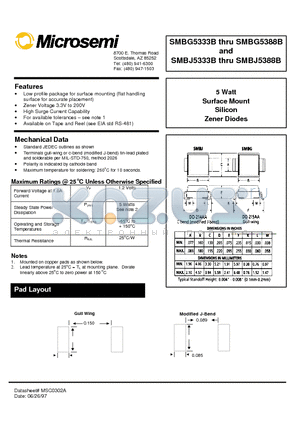 SMBG5333B datasheet - 5 Watt Surface Mount Silicon Zener Diodes