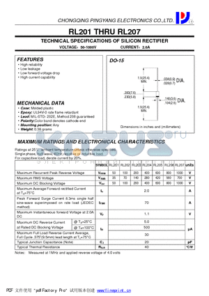 RL206 datasheet - TECHNICAL SPECIFICATIONS OF SILICON RECTIFIER