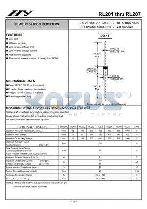 RL206 datasheet - PLASTIC SILICON RECTIFIERS