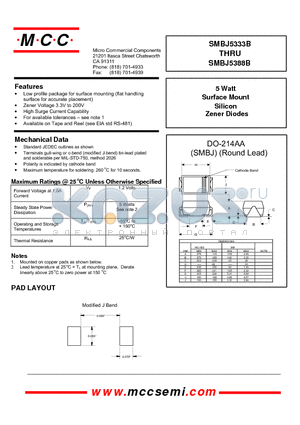 SMBG5343B datasheet - 5 Watt Surface Mount Silicon Zener Diodes