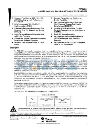 TSB14C01 datasheet - 5-V IEEE 1394-1995 BACKPLANE TRANSCEIVER/ARBITER