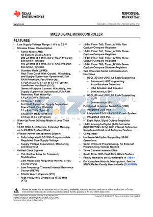 MSP430F5515IPNR datasheet - MIXED SIGNAL MICROCONTROLLER