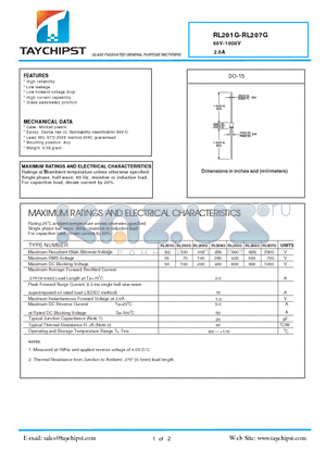 RL206G datasheet - GLASS PASSIVATED GENERAL PURPOSE RECTIFIERS