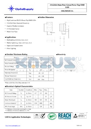 OSG583S3C1A datasheet - 3.5x2.8x1.9mm Pure Green Power Top SMD LED