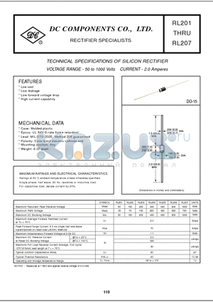 RL207 datasheet - TECHNICAL SPECIFICATIONS OF SILICON RECTIFIER