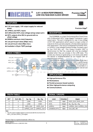 SY89809LTH datasheet - 3.3V 1:9 HIGH-PERFORMANCE, LOW-VOLTAGE BUS CLOCK DRIVER