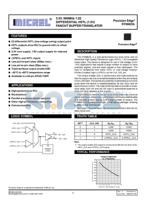 SY89823LHCTR datasheet - 3.3V, 500MHz 1:22 DIFFERENTIAL HSTL (1.5V) FANOUT BUFFER/TRANSLATOR
